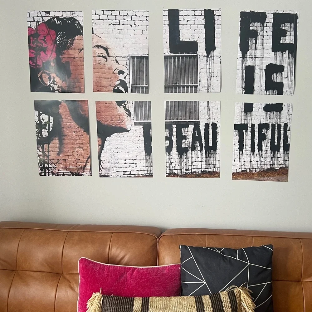 Life is Beautiful Wall‎ Art  with Pink Accent Glossy  Separates White Black Pink